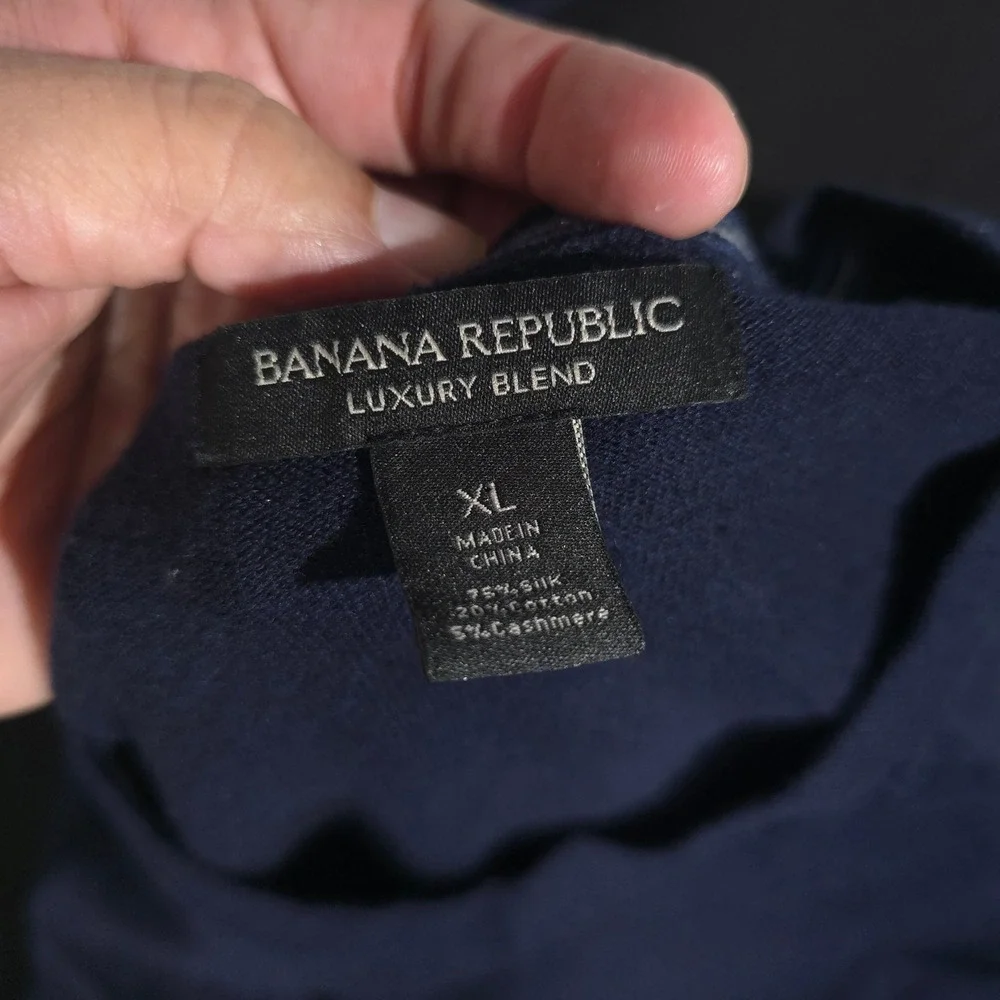 Banana‎ Republic V-Neck Sweater Mens XL Navy Silk Cotton Cashmere Solid Designer